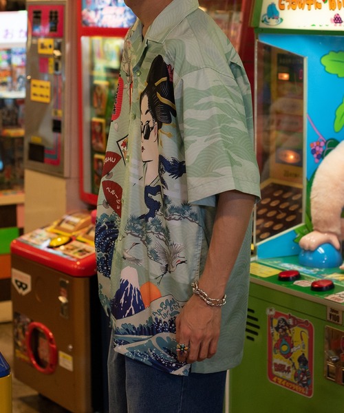 Perushu（ペルーシュ）の「【2th】和柄オープンカラーシャツ（シャツ/ブラウス・メンズ・ライトグリーン/ブラック・LARGE/MEDIUM）」の9枚目の写真