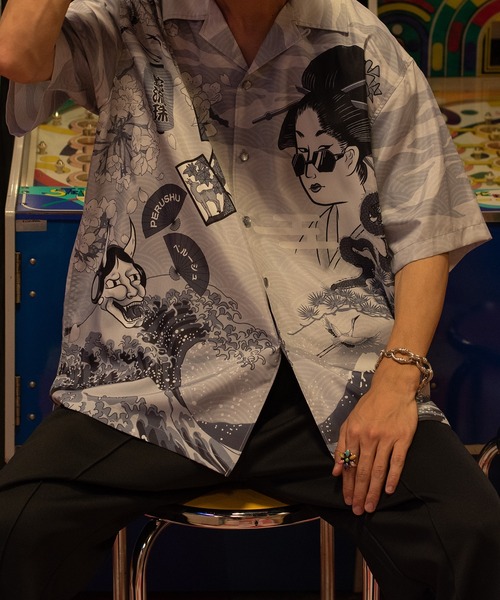 Perushu（ペルーシュ）の「【2th】和柄オープンカラーシャツ（シャツ/ブラウス・メンズ・ライトグリーン/ブラック・LARGE/MEDIUM）」の7枚目の写真