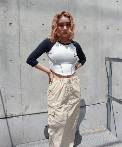 FIG&VIPER（フィグアンドバイパー）の「コルセットシェイプラグランT（Tシャツ/カットソー・レディース・ホワイト/グレー/カーキ・FREE）」の6枚目の写真