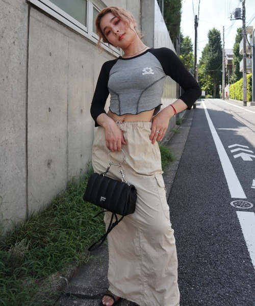 FIG&VIPER（フィグアンドバイパー）の「コルセットシェイプラグランT（Tシャツ/カットソー・レディース・ホワイト/グレー/カーキ・FREE）」の9枚目の写真