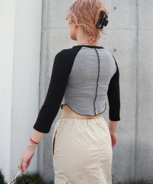 FIG&VIPER（フィグアンドバイパー）の「コルセットシェイプラグランT（Tシャツ/カットソー・レディース・ホワイト/グレー/カーキ・FREE）」の13枚目の写真