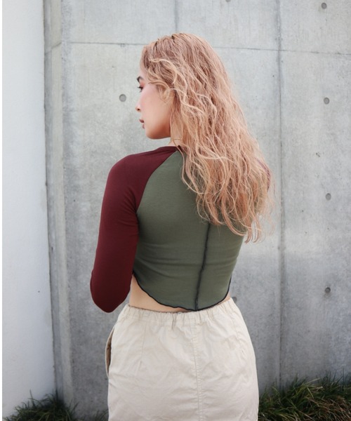 FIG&VIPER（フィグアンドバイパー）の「コルセットシェイプラグランT（Tシャツ/カットソー・レディース・ホワイト/グレー/カーキ・FREE）」の12枚目の写真