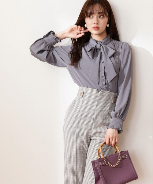 PROPORTION BODY DRESSING(プロポーションボディドレッシング)の「フリルボウタイブラウス / 1212210001(シャツ/ブラウス・レディース・ダークグレー/グレー/ホワイト系その他・MEDIUM/SMALL)」の1枚目の写真