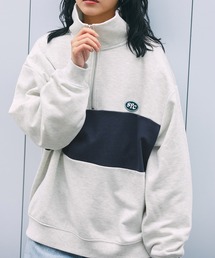 【SPOC STORE】ワンポイント刺繍 オーバーサイズハーフジップスウェット