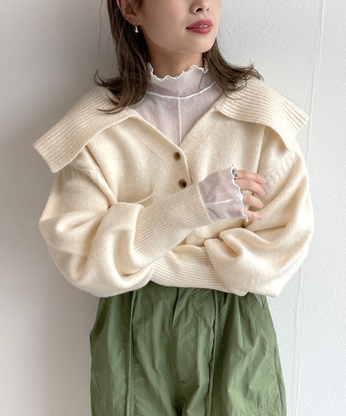 w closet（ダブルクローゼット）の「BIGカラーカーディガン（カーディガン/ボレロ・レディース・オフホワイト/オレンジ/ミント・FREE）」の13枚目の写真