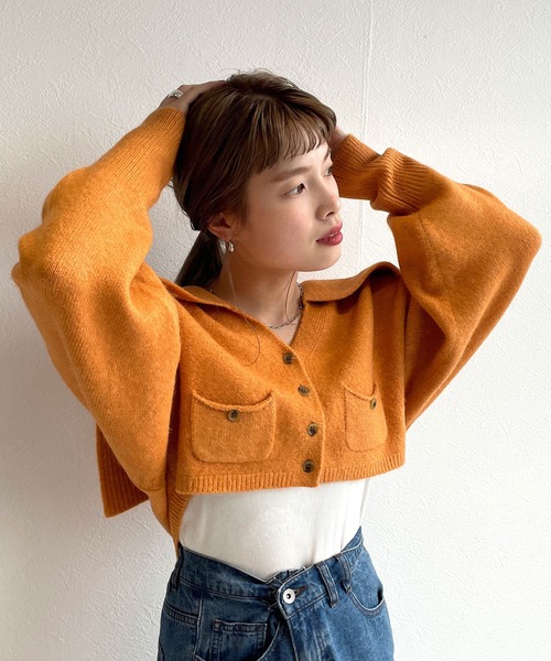 w closet（ダブルクローゼット）の「BIGカラーカーディガン（カーディガン/ボレロ・レディース・オフホワイト/オレンジ/ミント・FREE）」の18枚目の写真