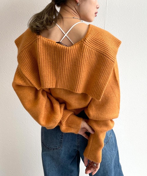 w closet（ダブルクローゼット）の「BIGカラーカーディガン（カーディガン/ボレロ・レディース・オフホワイト/オレンジ/ミント・FREE）」の10枚目の写真