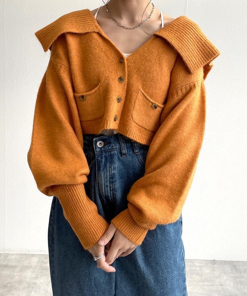 w closet（ダブルクローゼット）の「BIGカラーカーディガン（カーディガン/ボレロ・レディース・オフホワイト/オレンジ/ミント・FREE）」の14枚目の写真