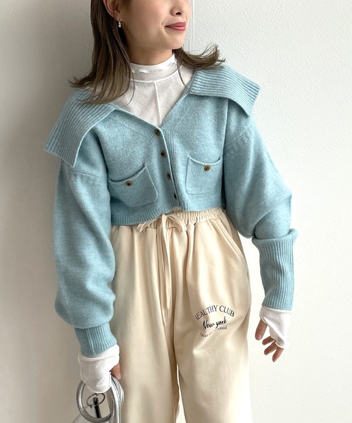 w closet（ダブルクローゼット）の「BIGカラーカーディガン（カーディガン/ボレロ・レディース・オフホワイト/オレンジ/ミント・FREE）」の7枚目の写真