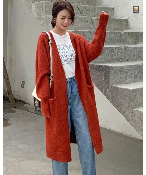 Ritzy（リッツィー）の「ロングニットカーディガン（カーディガン/ボレロ・レディース・ホワイト/アクア/グレー/レッド系・FREE）」の4枚目の写真