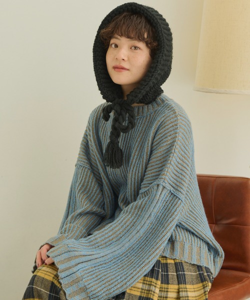 MERLOT（メルロー）の「バイカラーストライプリブニット（ニット/セーター）」 - WEAR [HSFEO] セーター レディース ニットセーター リブニット 長袖 クルーネック ストライプ 日系 秋冬 キレイめ 柔らか 女性