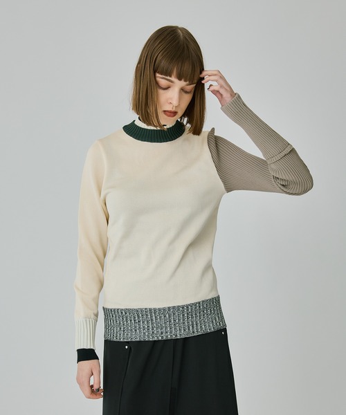 UNITED TOKYO（ユナイテッドトウキョウ）の「バイカラープレーティングニット（ニット/セーター・レディース・インディゴブルー/アイボリー/ブラック/カーキ・FREE）」の15枚目の写真