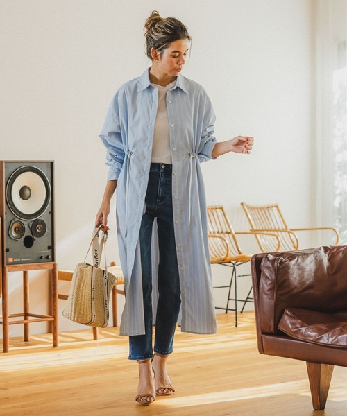 BAYFLOW（ベイフロー）の「アソートストライプシャツワンピース（ワンピース・レディース・ベージュ/その他1/ライトブルー・SMALL/MEDIUM）」の4枚目の写真