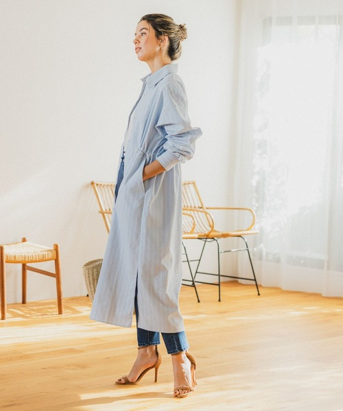 BAYFLOW（ベイフロー）の「アソートストライプシャツワンピース（ワンピース・レディース・ベージュ/その他1/ライトブルー・SMALL/MEDIUM）」の5枚目の写真