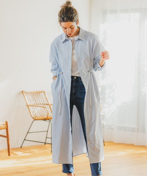 BAYFLOW（ベイフロー）の「アソートストライプシャツワンピース（ワンピース・レディース・ベージュ/その他1/ライトブルー・SMALL/MEDIUM）」の8枚目の写真