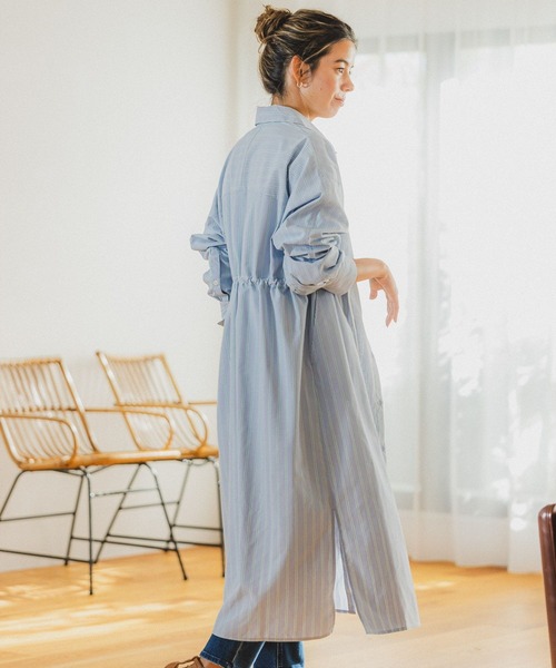 BAYFLOW（ベイフロー）の「アソートストライプシャツワンピース（ワンピース・レディース・ベージュ/その他1/ライトブルー・SMALL/MEDIUM）」の9枚目の写真