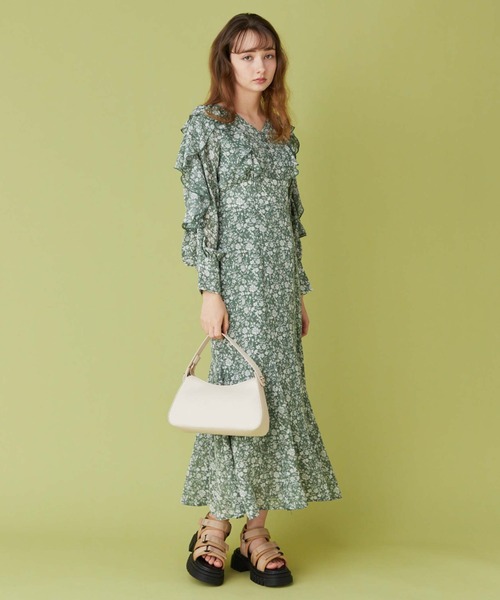 セール】花柄フリルスリットスリーブワンピース（ワンピース