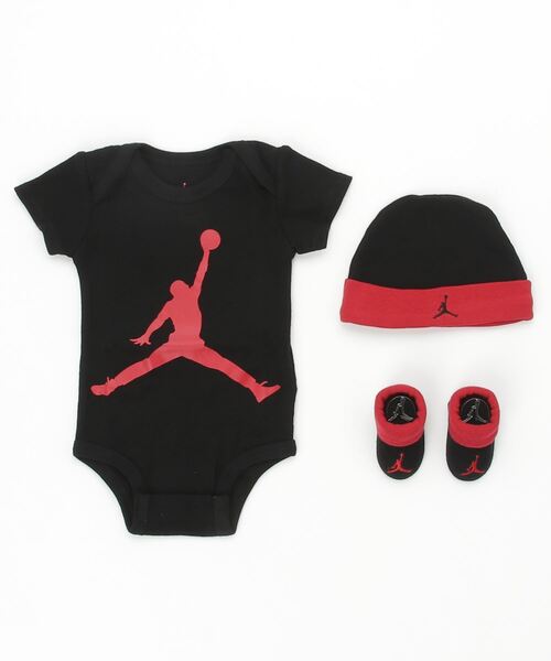 JORDAN BRAND(ジョーダンブランド)の「JORDAN JUMPMAN 3-PIECE SET HAT/BODYSUIT/BOOTIE / ジョーダン ジャンプマン 3ピース セット ハット ボディースーツ ブーティ / NIKE 【SP】(その他・キッズ・ブラック・FREE)」の1枚目の写真