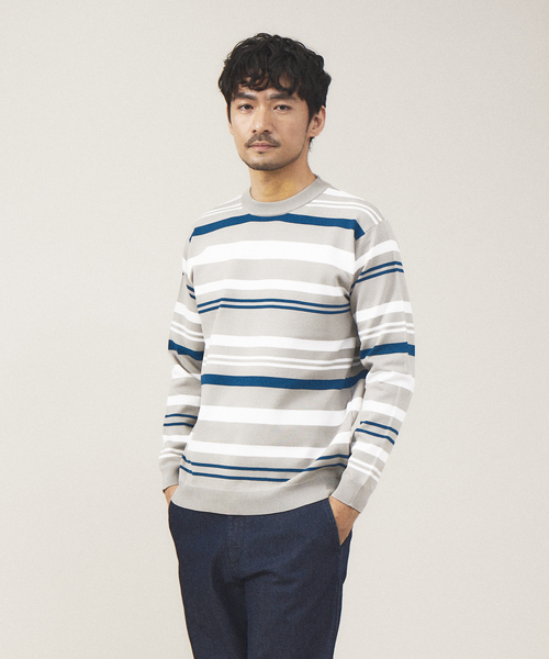 ABAHOUSE GRAY(アバハウスグレイ)の「マルチボーダー ニット(ニット/セーター・メンズ・ブラック/グレイッシュベージュ/ホワイト/ネイビー・46/48)」の4枚目の写真