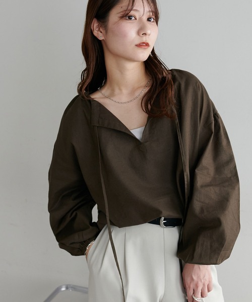 セール】《新色追加！》【WEB限定】リネンタッチスキッパーブラウス