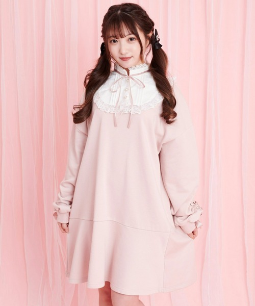 Secret Honey(シークレットハニー)の「裾フレア襟付き裏毛ワンピース(Tシャツ/カットソー・レディース・ブラック/ピンク・FREE)」の1枚目の写真