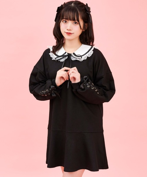 Secret Honey(シークレットハニー)の「裾フレア襟付き裏毛ワンピース(Tシャツ/カットソー・レディース・ブラック/ピンク・FREE)」の10枚目の写真