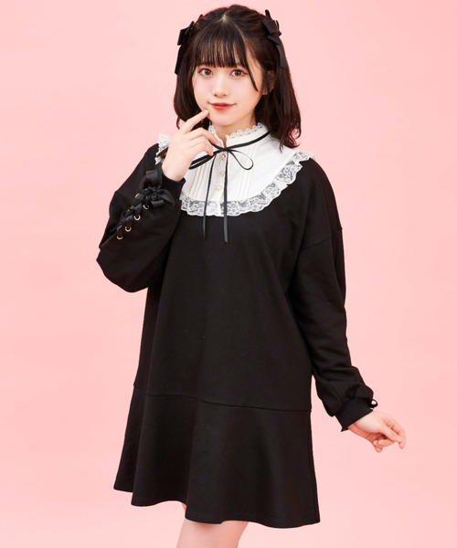 Secret Honey(シークレットハニー)の「裾フレア襟付き裏毛ワンピース(Tシャツ/カットソー・レディース・ブラック/ピンク・FREE)」の3枚目の写真