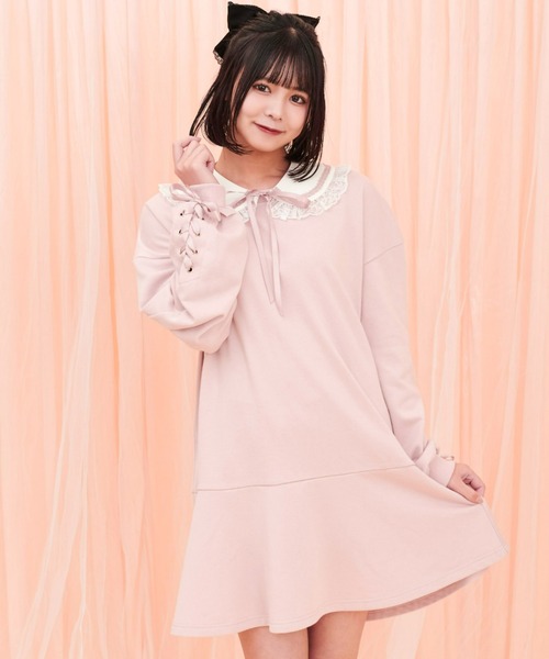 Secret Honey(シークレットハニー)の「裾フレア襟付き裏毛ワンピース(Tシャツ/カットソー・レディース・ブラック/ピンク・FREE)」の6枚目の写真