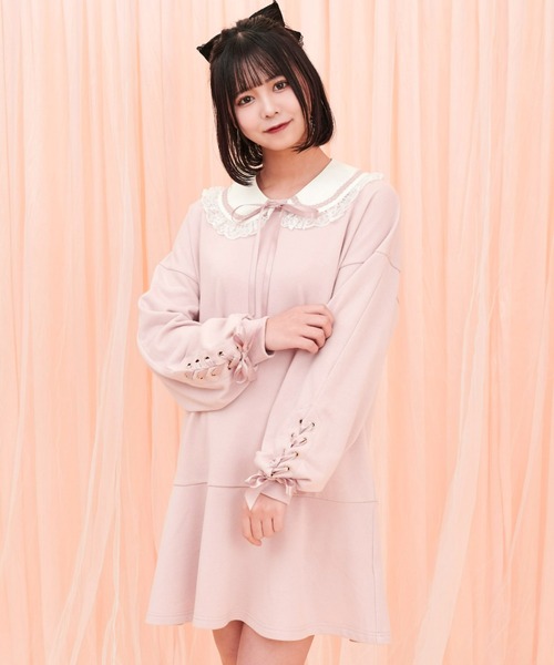 Secret Honey(シークレットハニー)の「裾フレア襟付き裏毛ワンピース(Tシャツ/カットソー・レディース・ブラック/ピンク・FREE)」の14枚目の写真