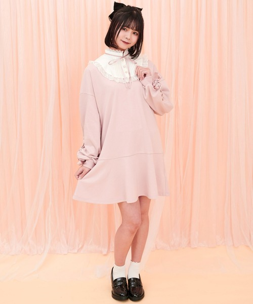 Secret Honey(シークレットハニー)の「裾フレア襟付き裏毛ワンピース(Tシャツ/カットソー・レディース・ブラック/ピンク・FREE)」の8枚目の写真