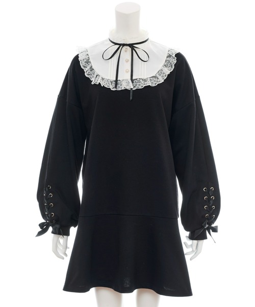 Secret Honey(シークレットハニー)の「裾フレア襟付き裏毛ワンピース(Tシャツ/カットソー・レディース・ブラック/ピンク・FREE)」の4枚目の写真