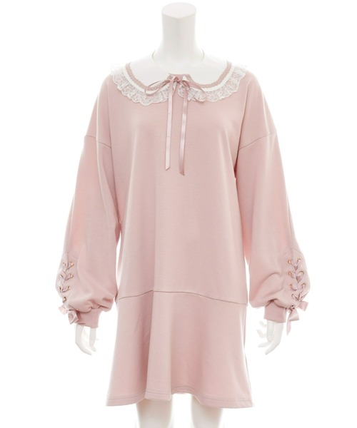 Secret Honey(シークレットハニー)の「裾フレア襟付き裏毛ワンピース(Tシャツ/カットソー・レディース・ブラック/ピンク・FREE)」の7枚目の写真