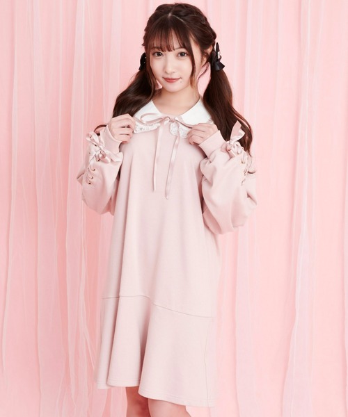 Secret Honey(シークレットハニー)の「裾フレア襟付き裏毛ワンピース(Tシャツ/カットソー・レディース・ブラック/ピンク・FREE)」の22枚目の写真