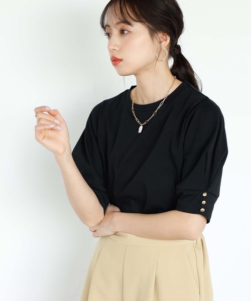 GeeRA(ジーラ)の「コットン天竺タックスリーブTシャツ(Tシャツ/カットソー・レディース・ピンク/ブラック/オフホワイト・X-LARGE/MEDIUM/LARGE)」の12枚目の写真