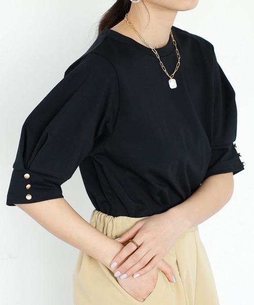 GeeRA(ジーラ)の「コットン天竺タックスリーブTシャツ(Tシャツ/カットソー・レディース・ピンク/ブラック/オフホワイト・X-LARGE/MEDIUM/LARGE)」の15枚目の写真