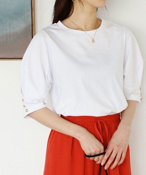 GeeRA(ジーラ)の「コットン天竺タックスリーブTシャツ(Tシャツ/カットソー・レディース・ピンク/ブラック/オフホワイト・X-LARGE/MEDIUM/LARGE)」の9枚目の写真