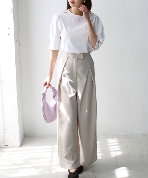 GeeRA(ジーラ)の「コットン天竺タックスリーブTシャツ(Tシャツ/カットソー・レディース・ピンク/ブラック/オフホワイト・X-LARGE/MEDIUM/LARGE)」の10枚目の写真
