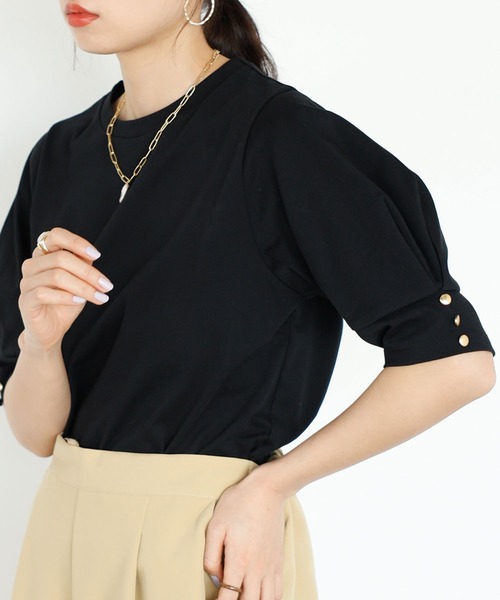 GeeRA(ジーラ)の「コットン天竺タックスリーブTシャツ(Tシャツ/カットソー・レディース・ピンク/ブラック/オフホワイト・X-LARGE/MEDIUM/LARGE)」の5枚目の写真