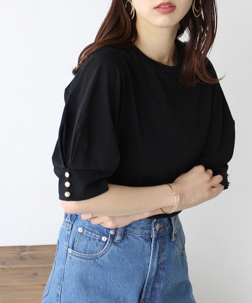 GeeRA(ジーラ)の「コットン天竺タックスリーブTシャツ(Tシャツ/カットソー・レディース・ピンク/ブラック/オフホワイト・X-LARGE/MEDIUM/LARGE)」の8枚目の写真