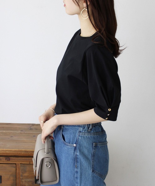 GeeRA(ジーラ)の「コットン天竺タックスリーブTシャツ(Tシャツ/カットソー・レディース・ピンク/ブラック/オフホワイト・X-LARGE/MEDIUM/LARGE)」の7枚目の写真