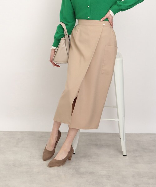 DRESKIP（ドレスキップ）の「◆【幅広いコーデに着回せる！】ラップ風ポケ付ナロ－スカート（スカート・レディース・ブラック/オレンジ/ベージュ・02/03/04）」の3枚目の写真