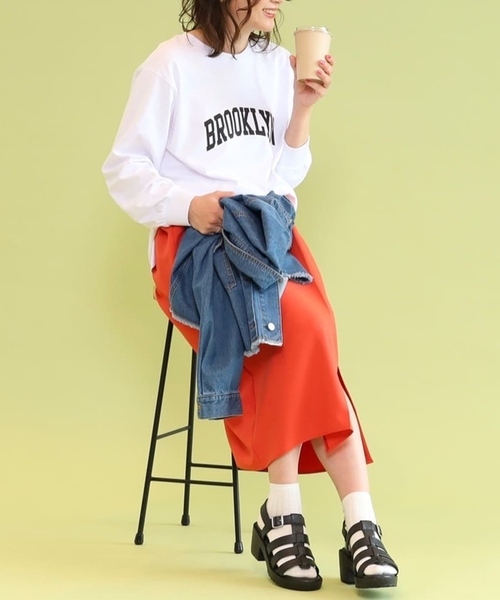 DRESKIP（ドレスキップ）の「◆【幅広いコーデに着回せる！】ラップ風ポケ付ナロ－スカート（スカート・レディース・ブラック/オレンジ/ベージュ・02/03/04）」の7枚目の写真