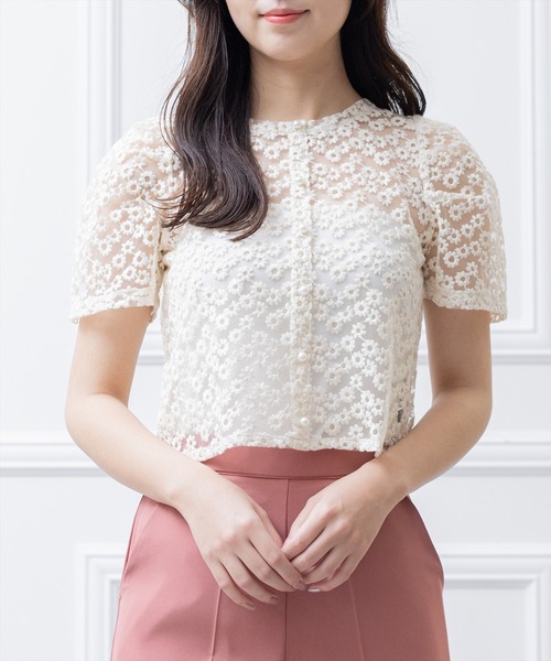 clear（クリア）の「オーガンジー刺繍半袖ブラウス （シャツ/ブラウス・レディース・ブラック/ホワイト/ベージュ/ミント・F）」の4枚目の写真