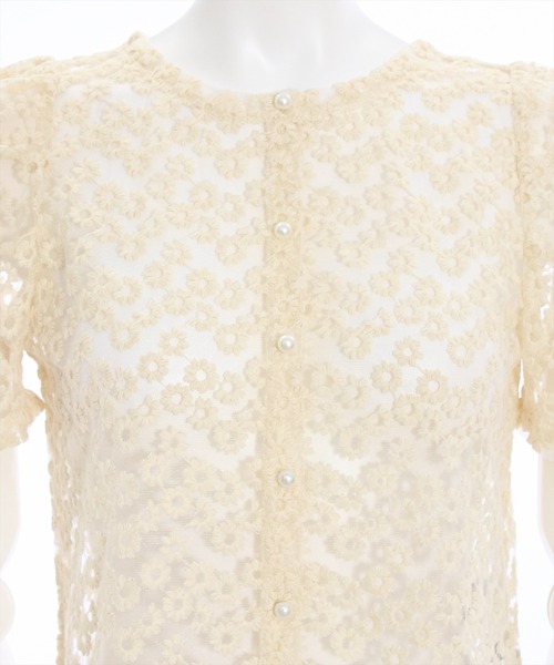 clear（クリア）の「オーガンジー刺繍半袖ブラウス （シャツ/ブラウス・レディース・ブラック/ホワイト/ベージュ/ミント・F）」の7枚目の写真