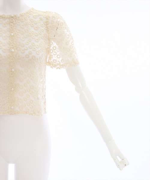 clear（クリア）の「オーガンジー刺繍半袖ブラウス （シャツ/ブラウス・レディース・ブラック/ホワイト/ベージュ/ミント・F）」の6枚目の写真