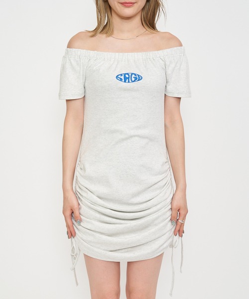 SPIRALGIRL（スパイラルガール）の「オフショルギャザータイトワンピース（ワンピース・レディース・ライトグレー/ブラック/ブルー・FREE）」の19枚目の写真