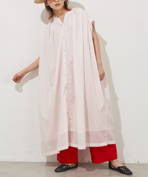 Libra Cue（リブラ キュー）の「コットンボイルノースリーブワンピース（ワンピース・レディース・ブラック/ピンク/カーキ/アイボリー・FREE）」の4枚目の写真