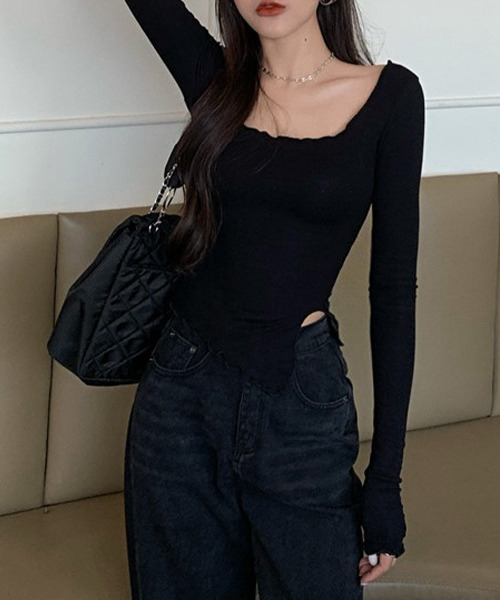 c.u.l(シーユーエル)の「スリット入りデザインカットソー culw443(Tシャツ/カットソー・レディース・ブルー/ブラック/ピンク・M/L)」の6枚目の写真