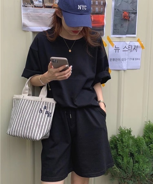 Chick(チック)の「ルーズトップスセットアップ(Tシャツ/カットソー・レディース・ブラック/グレー/ブルー・M/L)」の2枚目の写真