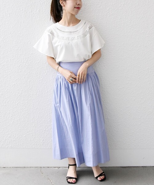 SHIPS any（シップス エニィ）の「SHIPS any:〈洗濯機可能〉ラウンド ネック レース Tシャツ（Tシャツ/カットソー・レディース・ブラック/ホワイト・ONE SIZE）」の14枚目の写真